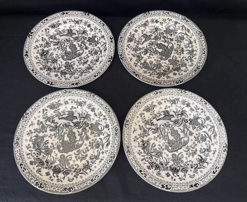 RARE Burleigh Black Regal Chinese Peacock Stonewall Kitchen Set Plates 7.75"